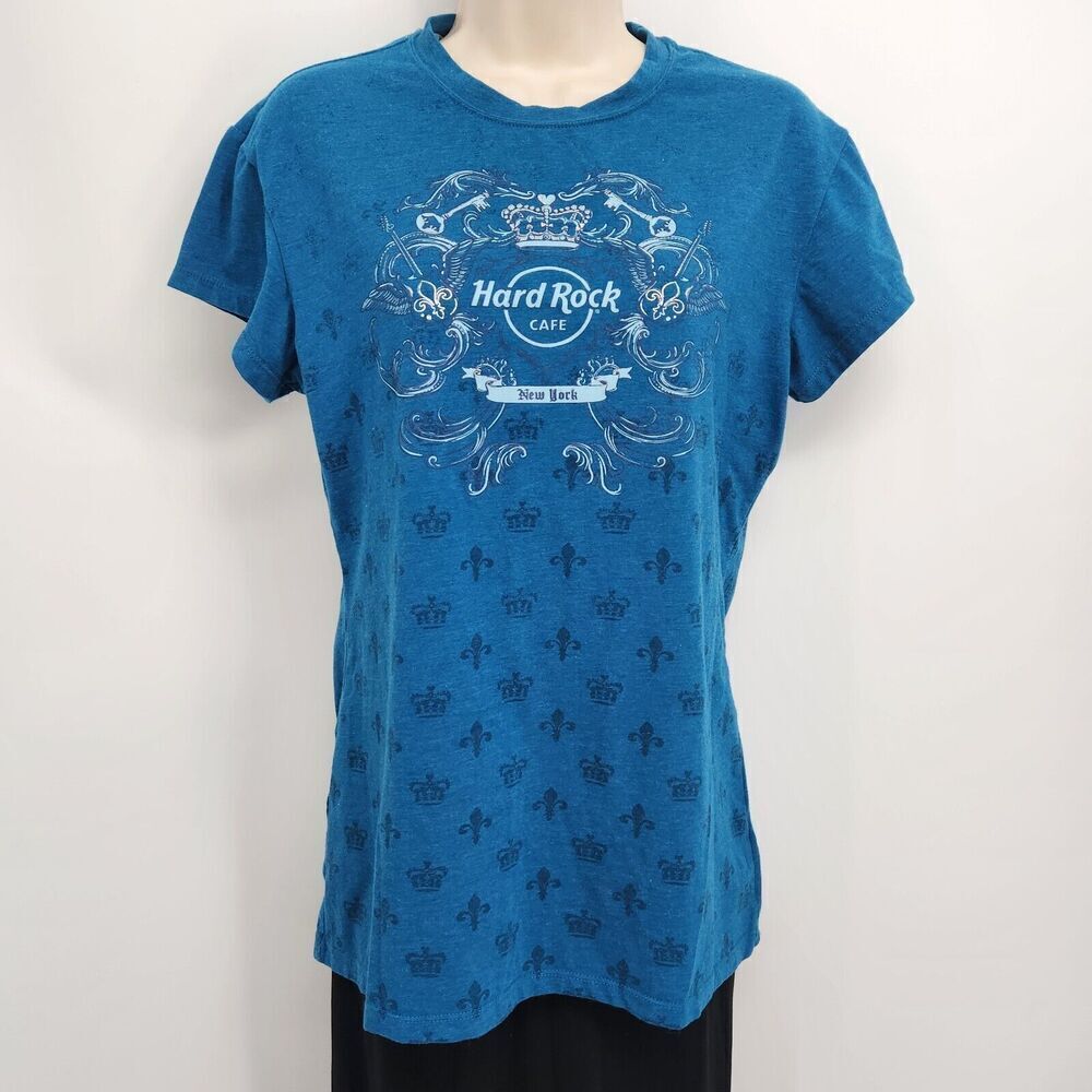 Hard Rock Cafe New York T-Shirt Juniors XL Short Sleeve Crew Neck Teal Blue